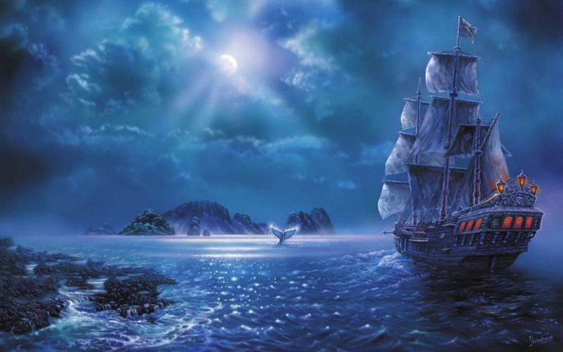 1920x1200 px, UMĚNÍ, umělecká díla, loď, fantazie, oceán 1920x1200 px, UMĚNÍ, umělecká díla, loď, fantazie, oceán