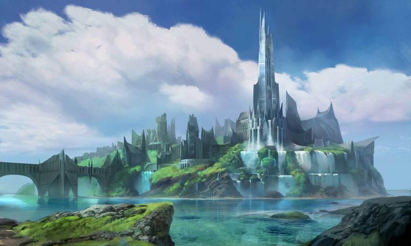 fantasy art, architecture, lake, building, artwork, clouds fantasy art, architecture, lake, building, artwork, clouds