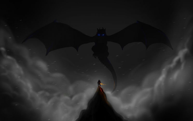 noc, drak, The Elder Scrolls V Skyrim, tma, mesačný svit, krídlo noc, drak, The Elder Scrolls V Skyrim, tma, mesačný svit, krídlo