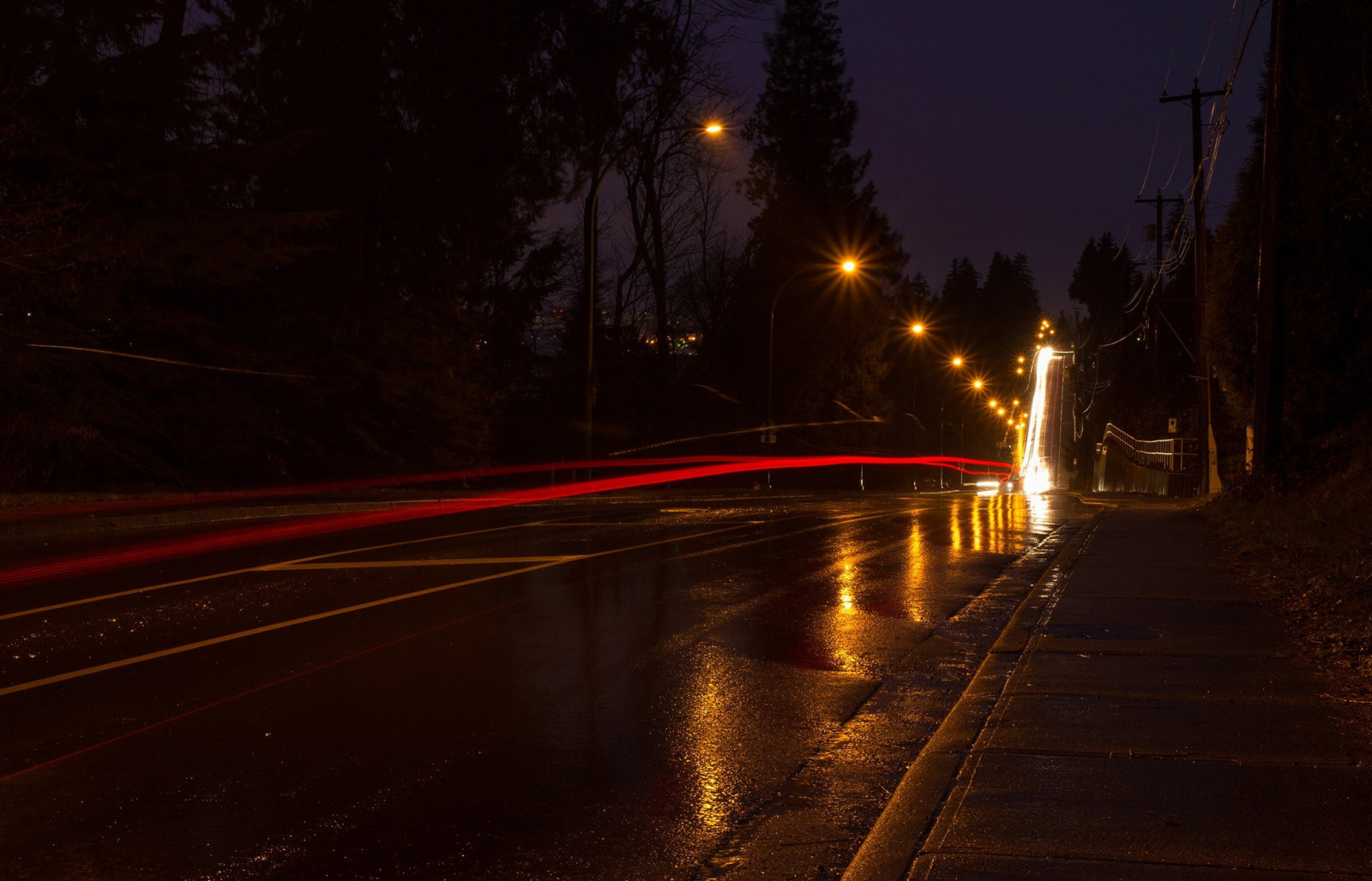 slunečnímu záření, stromy, světla, město, noc, městský, odraz, déšť, silnice, fotografování, dlouhé expozice, večer, ráno, soumrak, půlnoc, světlo, svítání, osvětlení, tma, atmosférický jev