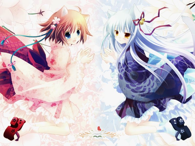 anime, prostor, kimono, dívky, ilustrace, letící anime, prostor, kimono, dívky, ilustrace, letící