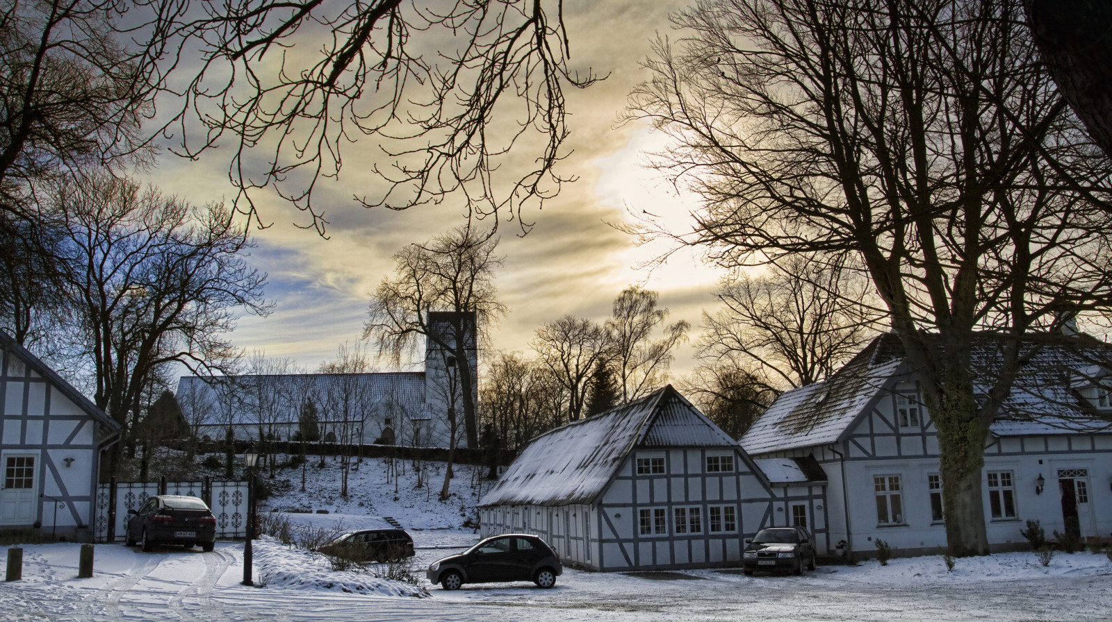 zima, sníh, kostel, svítání, Dánsko, dk, ng, Fyn