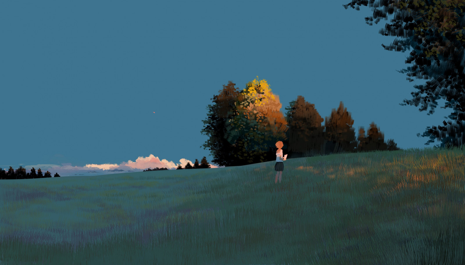 Wallpaper digital art, digital painting, plains, grass, sunset, peaceful, bangjoy 3064x1750
