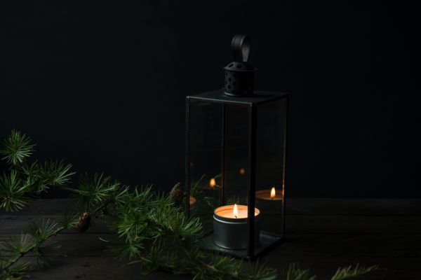 candles,pine needles,dark,lantern,Christmas