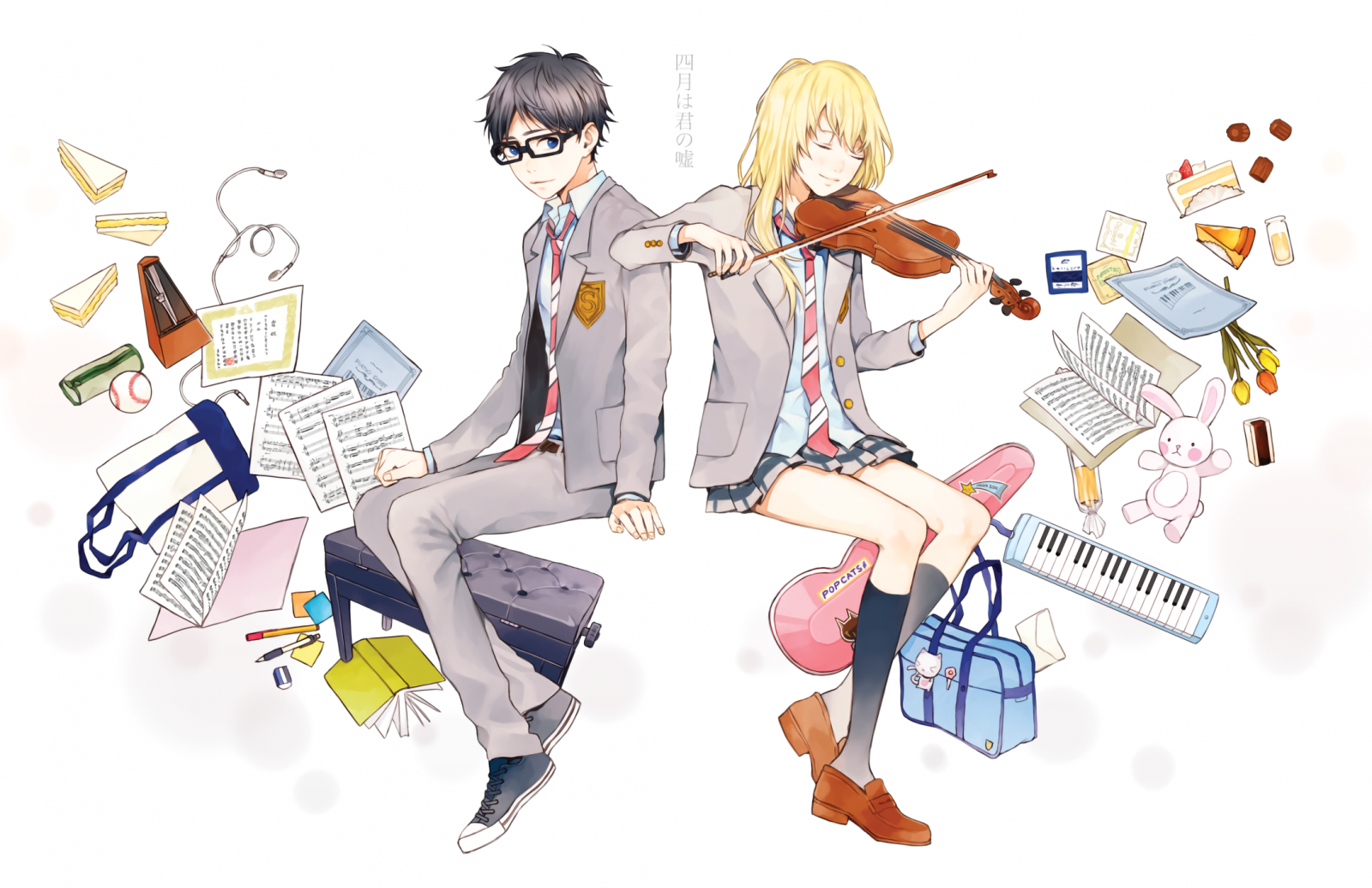 ภาพประกอบ, อะนิเมะ, การ์ตูน, Shigatsu wa Kimi no Uso, Miyazono Kaori, Arima Kousei, เล่น, มังงะ