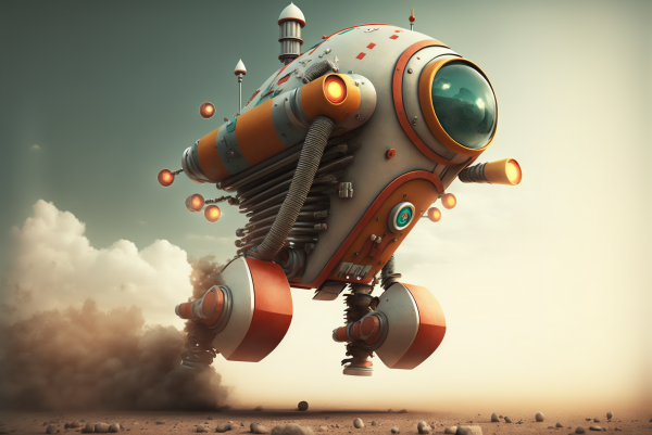 ai art,robot,spaceship,Takeoff,Retro style