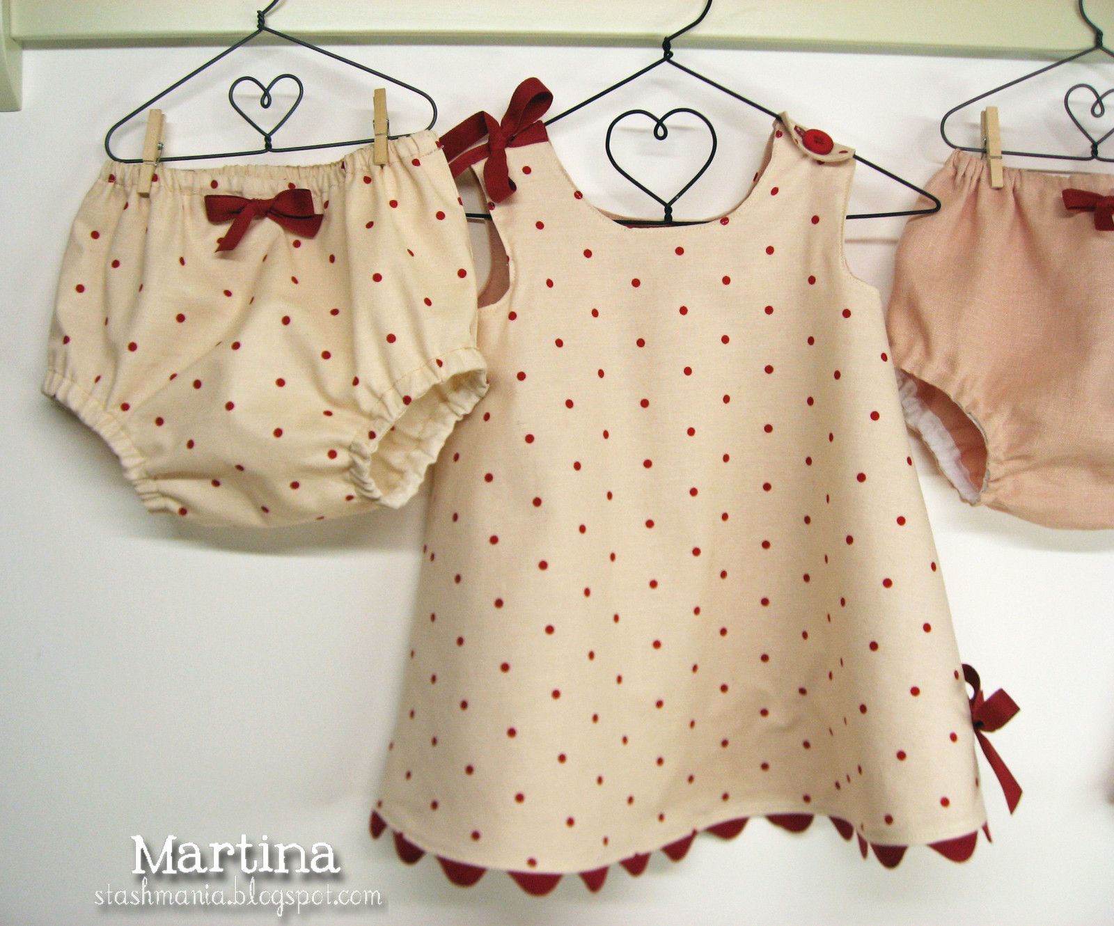 baby, tøj, kjole, syning, Polka prikker, bloomers, ricrac