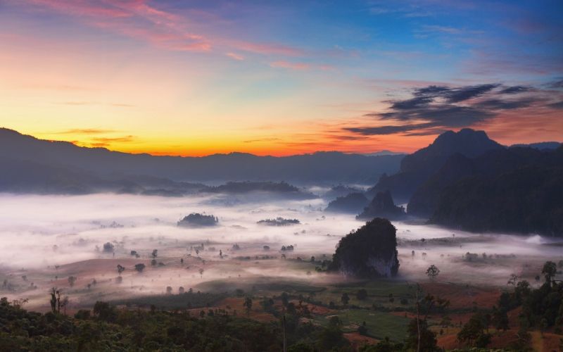 phong cảnh, Hoàng hôn, đồi núi, thiên nhiên, cây, biển phong cảnh, Hoàng hôn, đồi núi, thiên nhiên, cây, biển