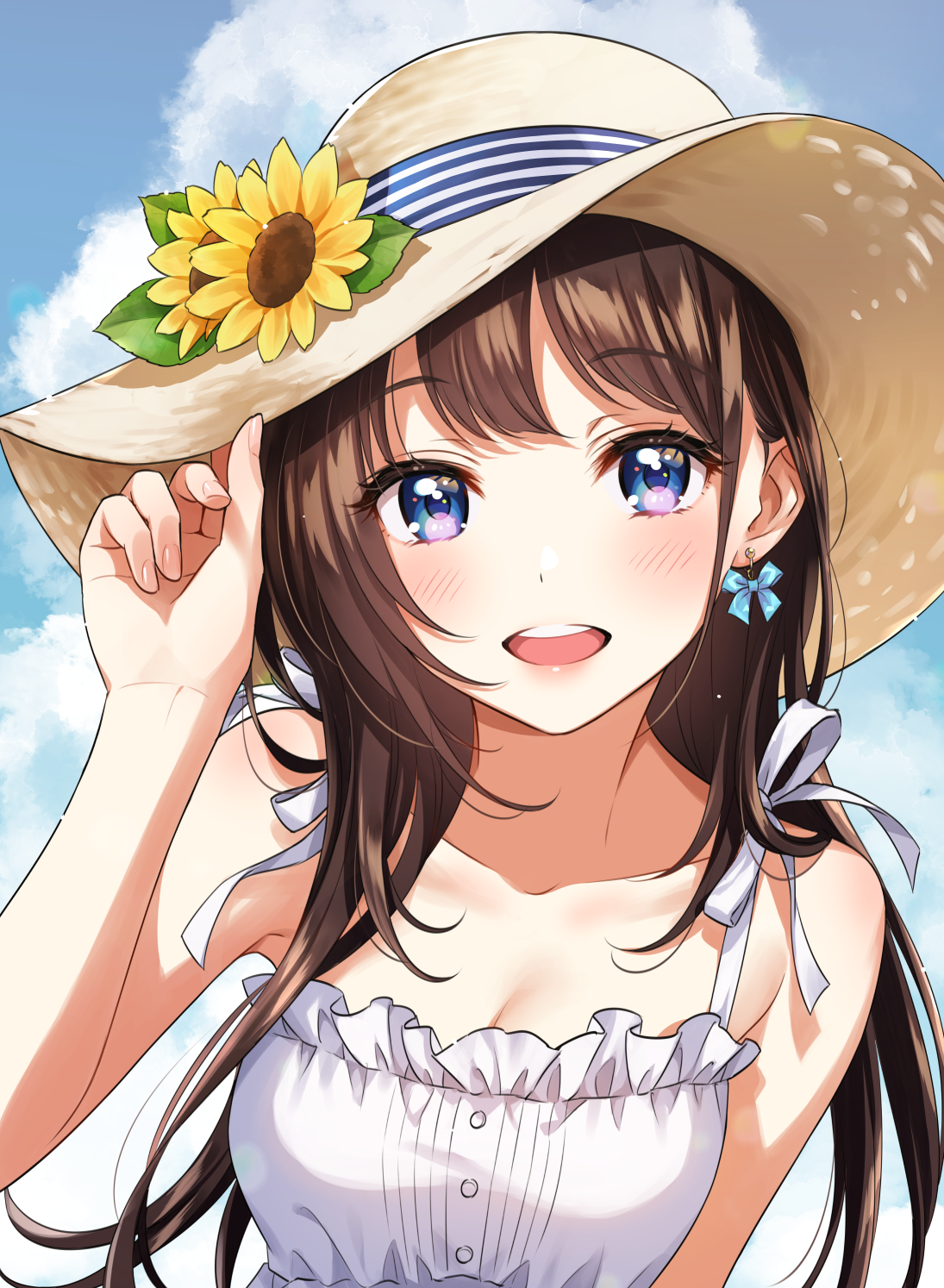 Anime Girls Original Characters Women Brunette Long Hair Looking At Viewer Blue Eyes Smiling 1566823 !d