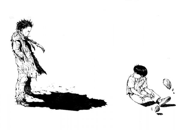 Akira,manga,monochrome,simple background,white background