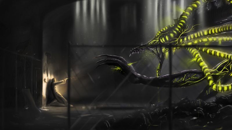 fantasy umění, zelená, drak, bojovník, noc, světlo fantasy umění, zelená, drak, bojovník, noc, světlo