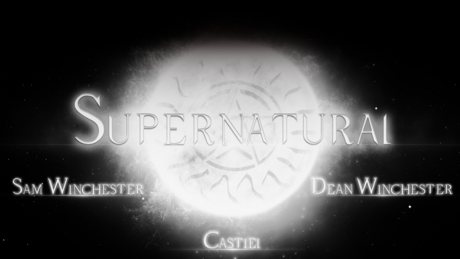 text, fan art, kruh, atmosféra, vesmír, Dean Winchester, Nadpřirozený, Sam Winchester, Castiel, tma, Černý a bílý, monochromatické fotografování, font, vesmír, astronomický objekt