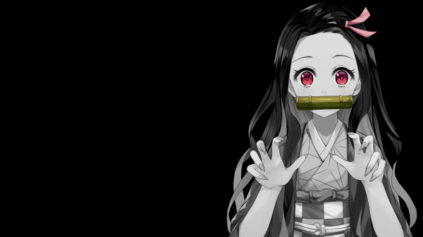 anime girls,selective coloring,black background,dark background,simple background