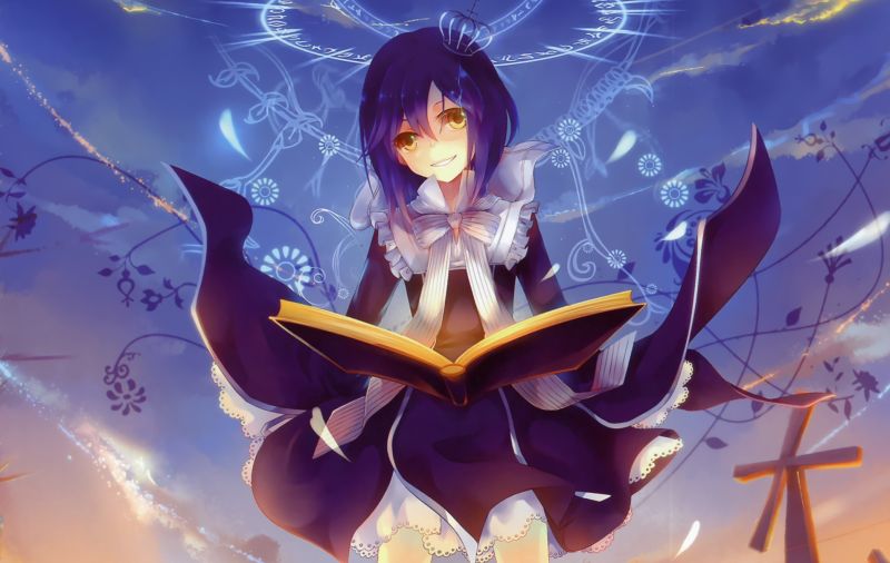 anime, mytologie, dívka, ilustrace, květ, usměj se anime, mytologie, dívka, ilustrace, květ, usměj se