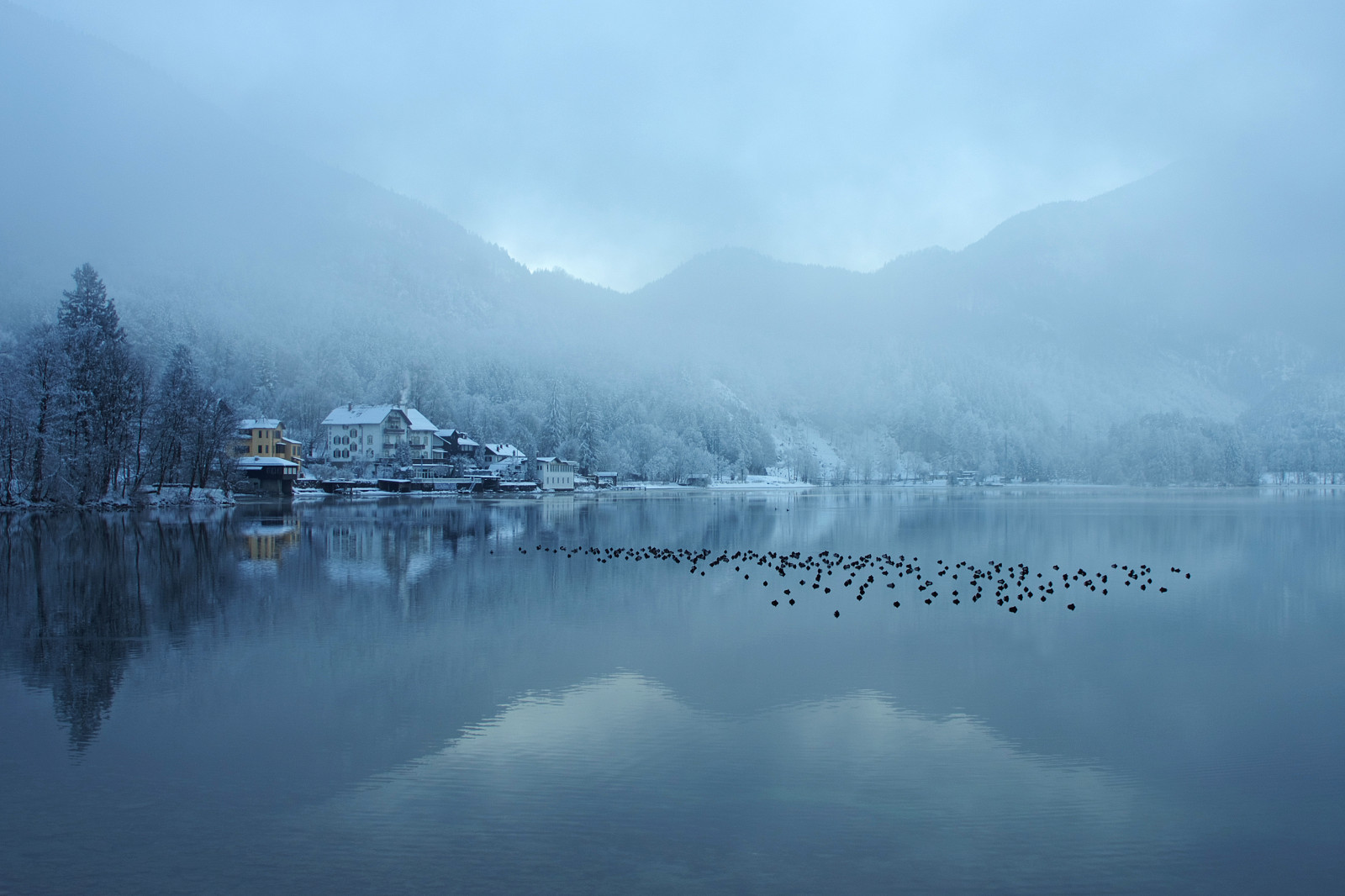 Wallpaper lake, winter, tale, mountains, clouds, cold, snow, water, reflection, beautiful