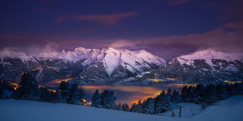 trees, landscape, lights, mountains, city, night trees, landscape, lights, mountains, city, night