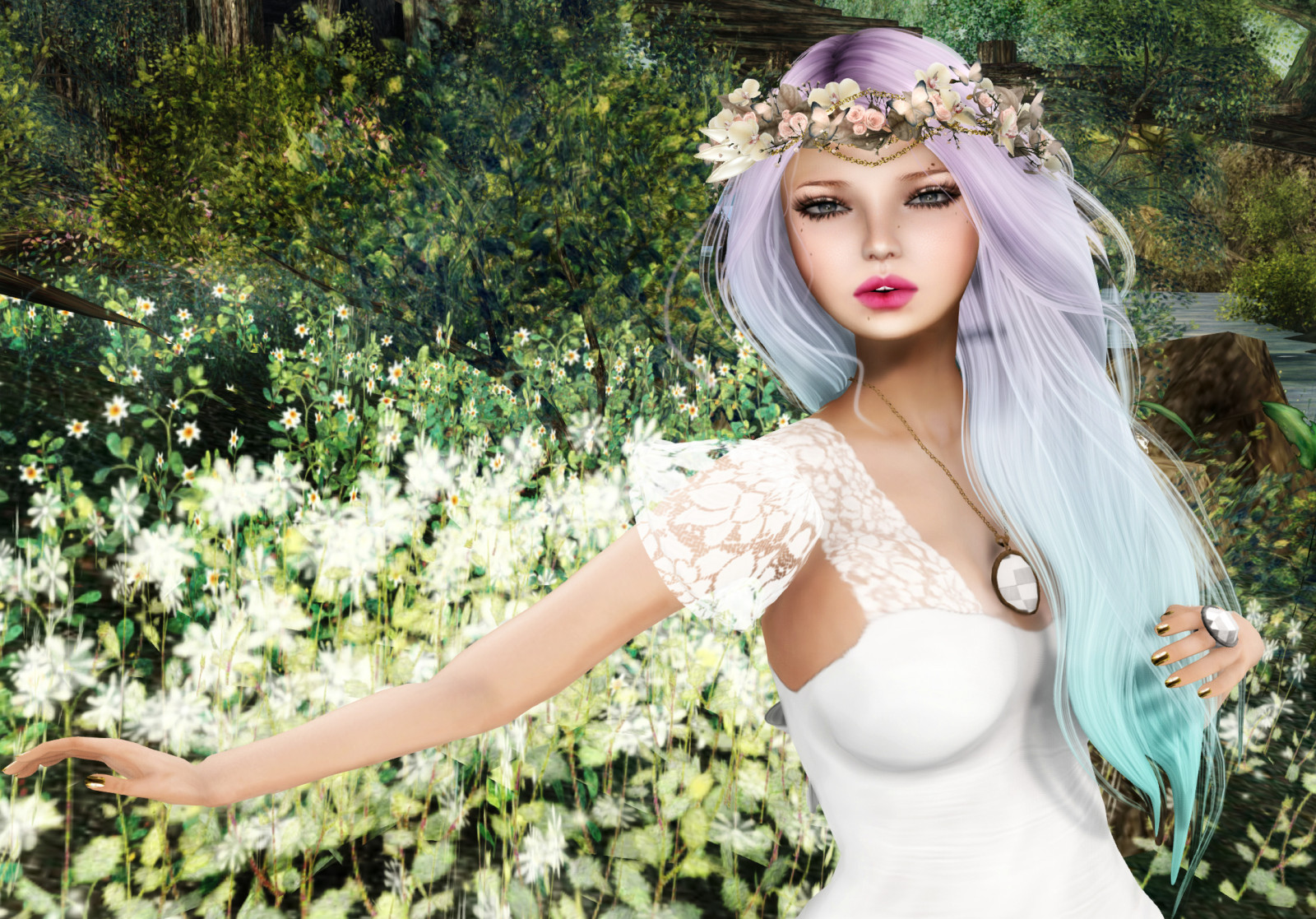 model, pole, šaty, zelená, móda, vlasy, letní, spodní prádlo, růžový, jaro, oblečení, romantický, vyhnanství, romantika, květ, krása, žena, dáma, nevěsta, věnec, chloupky, kustom9, blond, účes, talár, plížit se, alvulo, da, posesion, miláček, focení, lagyo, Summerfest, kyselina, pinkacid, maai, exilehair, posesionposes, maaistore