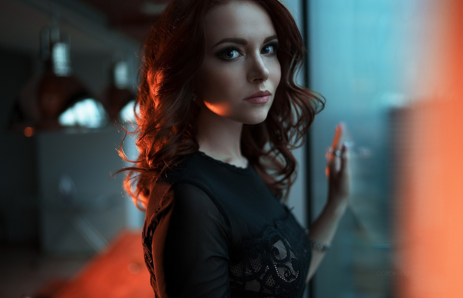 tvář, ženy, model, portrét, Červené, móda, Ivan Gorokhov, barva, dívka, krása, oko, žena, dáma, focení, hnědé vlasy