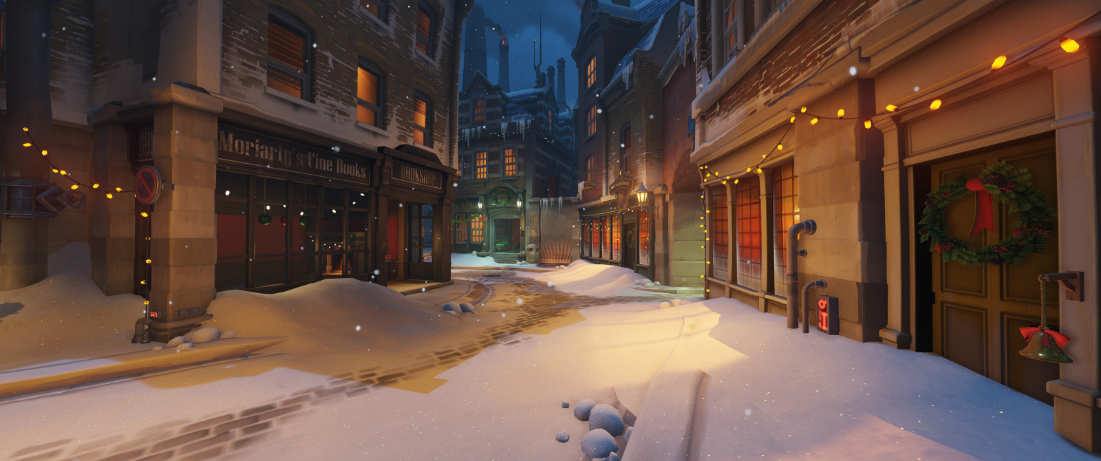 Straße, Nacht-, Schnee, Winter, Straße, Abend, Overwatch, Weihnachten, KINGSROW, Wetter, Jahreszeit, Gasse, Stadtgebiet, Gegend