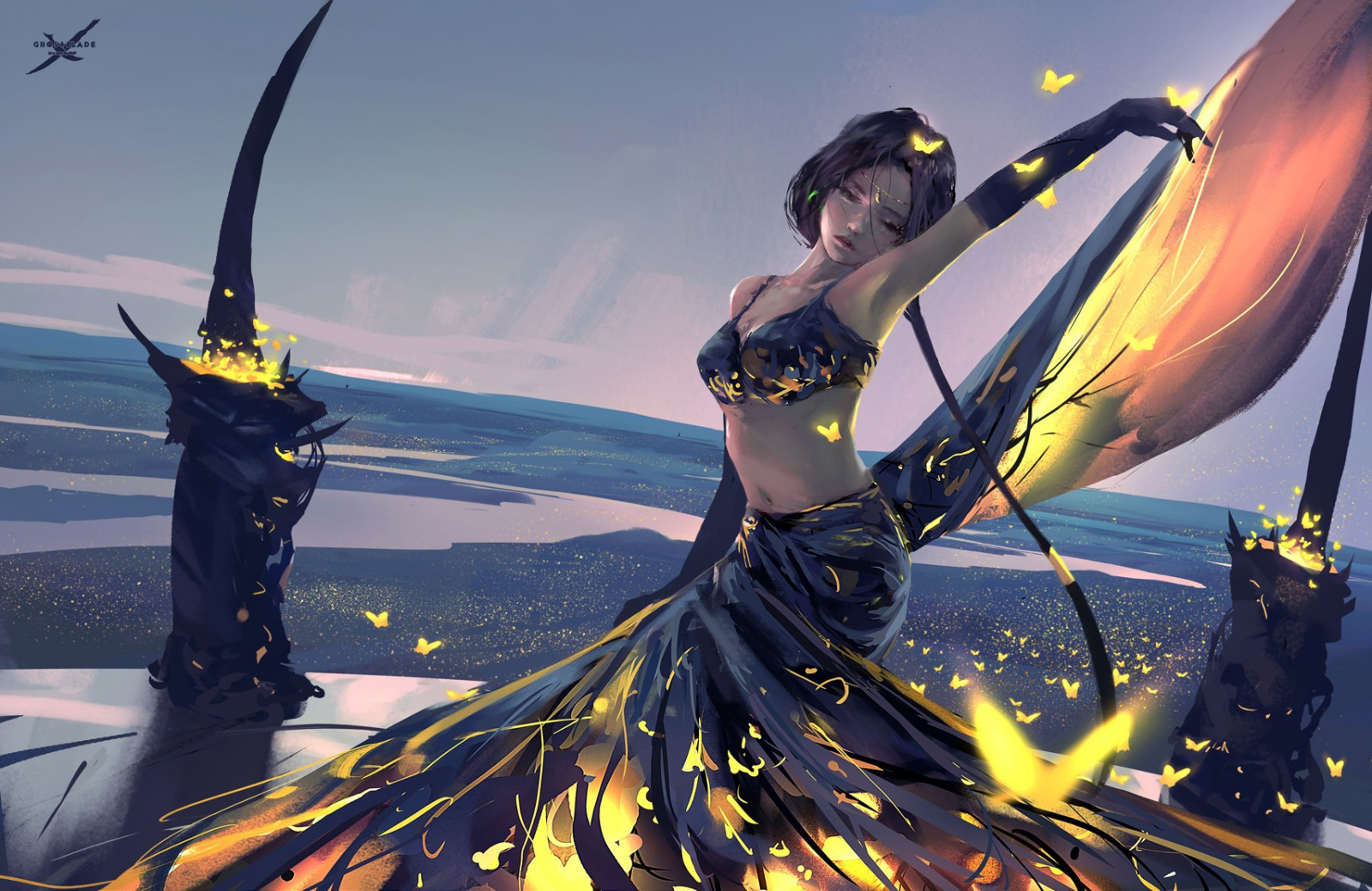 fantasy umění, anime, vozidlo, WLOP, Snímek obrazovky, extrémní sport, Windsports