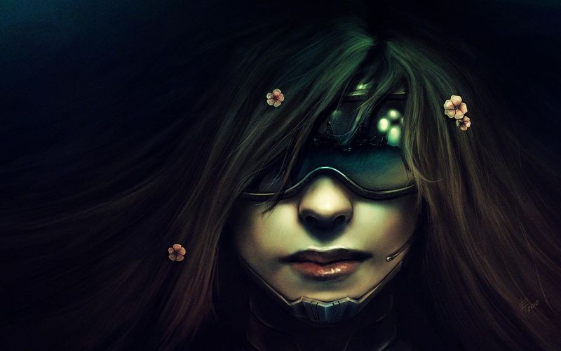 1920x1200 px, umělecká díla, cyberpunk, květiny, futuristický, brýle 1920x1200 px, umělecká díla, cyberpunk, květiny, futuristický, brýle