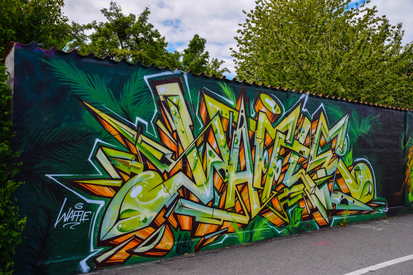 blomster, by, parkere, graffiti, Sverige, Europa, forår, vægmaleri, Sverige, KUNST, farver, udendørs, cityview, sk nel n, SE, Gade syn, malmø, Sofielund, l nngatan, byområde