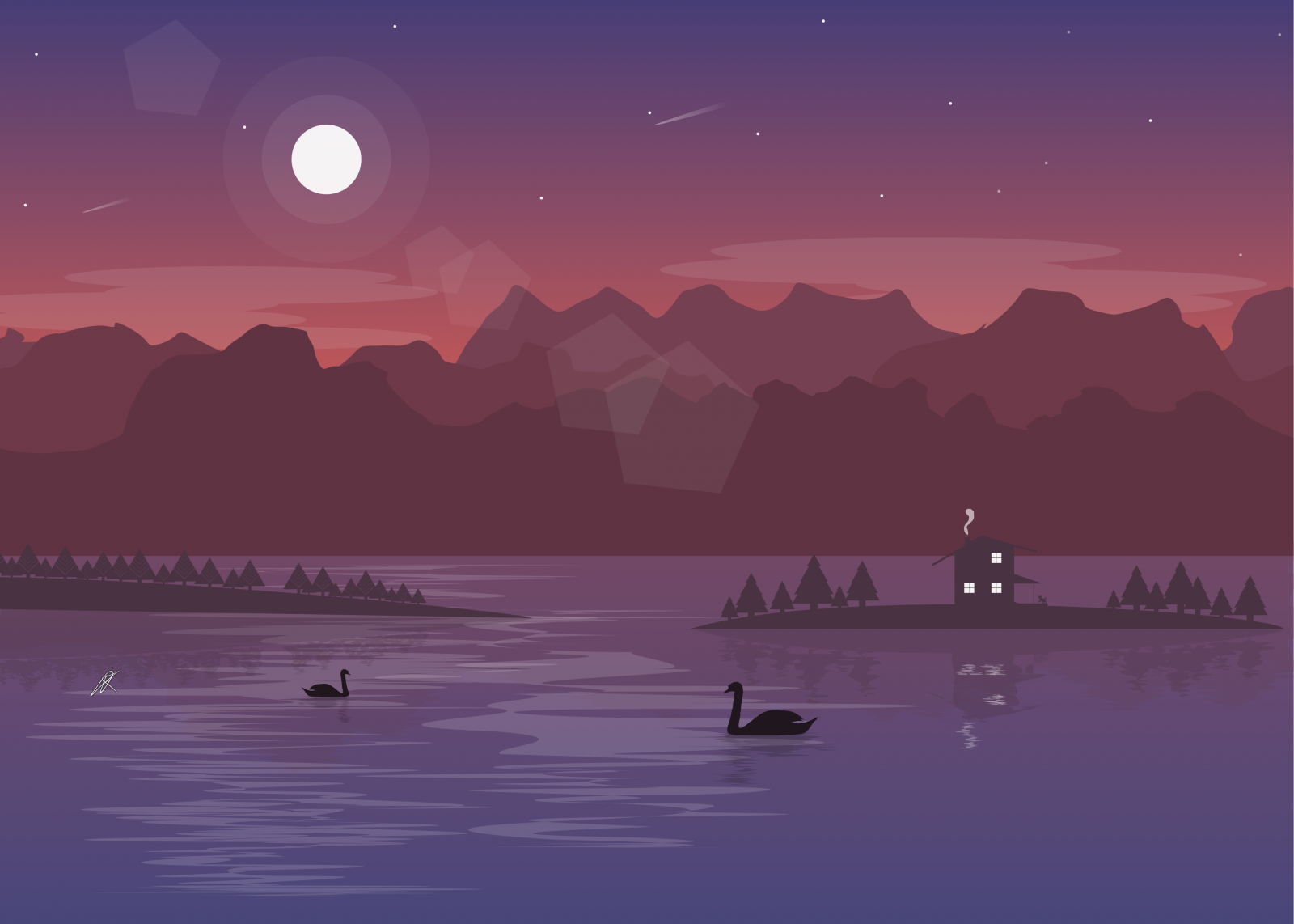 Wallpaper : swan, mountains, landscape, vector, illustration 4032x2880