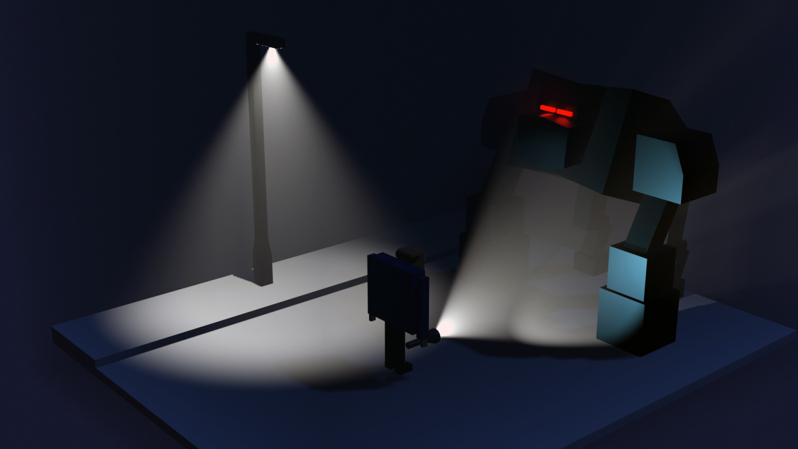 Wallpaper night, street light, Blender, digital art, low poly