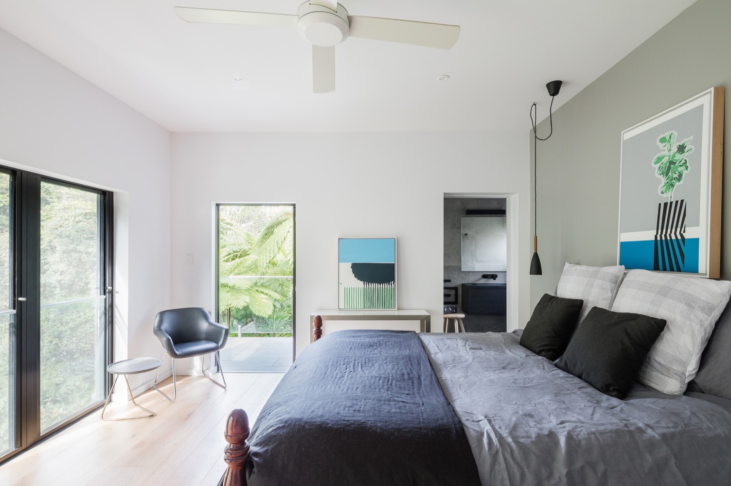 cama, Cuarto, interior, diseño de interiores, moderno