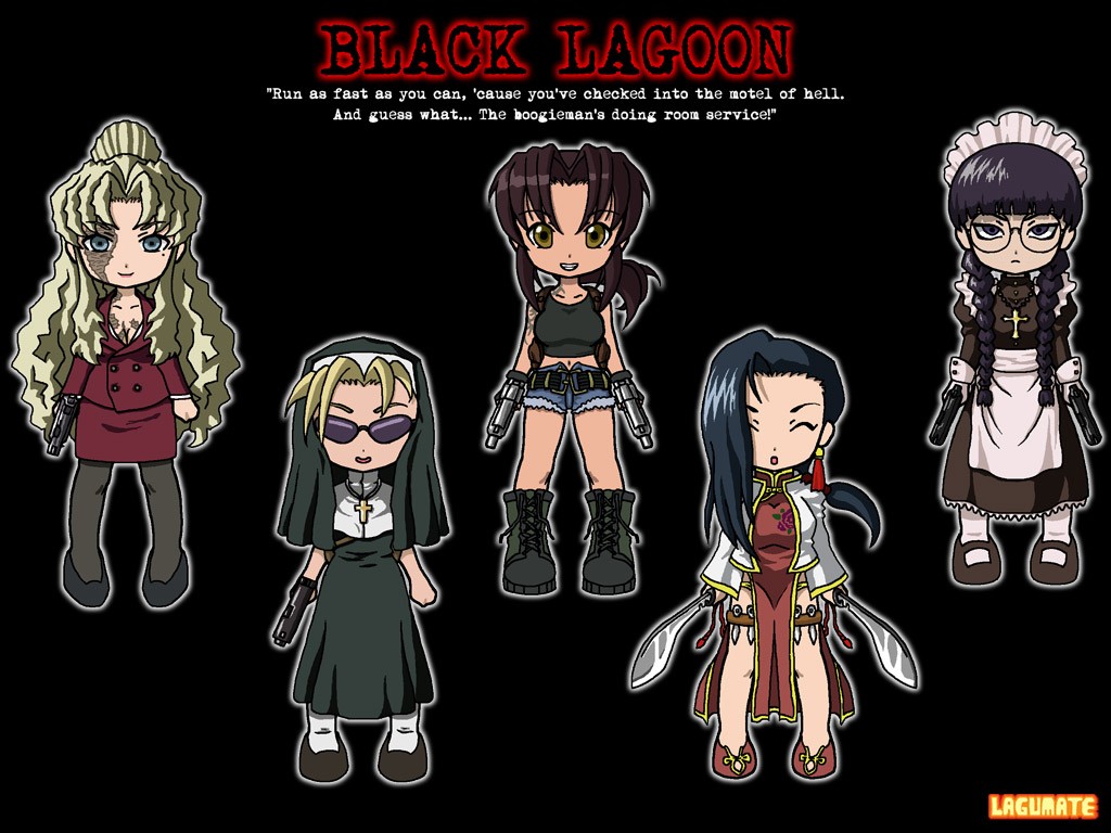 illustration, Enkel baggrund, anime, Anime piger, tegneserie, sorte lagune, Revy, Roberta, tegneserier, Balalaika, Eda, Shenhua, tegneserie