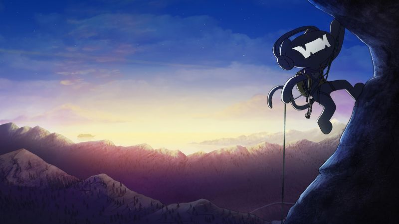 krajina, hory, nebe, svítání, modrý, Monstercat krajina, hory, nebe, svítání, modrý, Monstercat