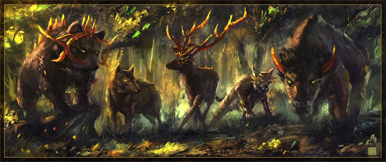 Wallpaper : animals, fantasy art, wildlife, wolf, bears, jungle, autumn ...
