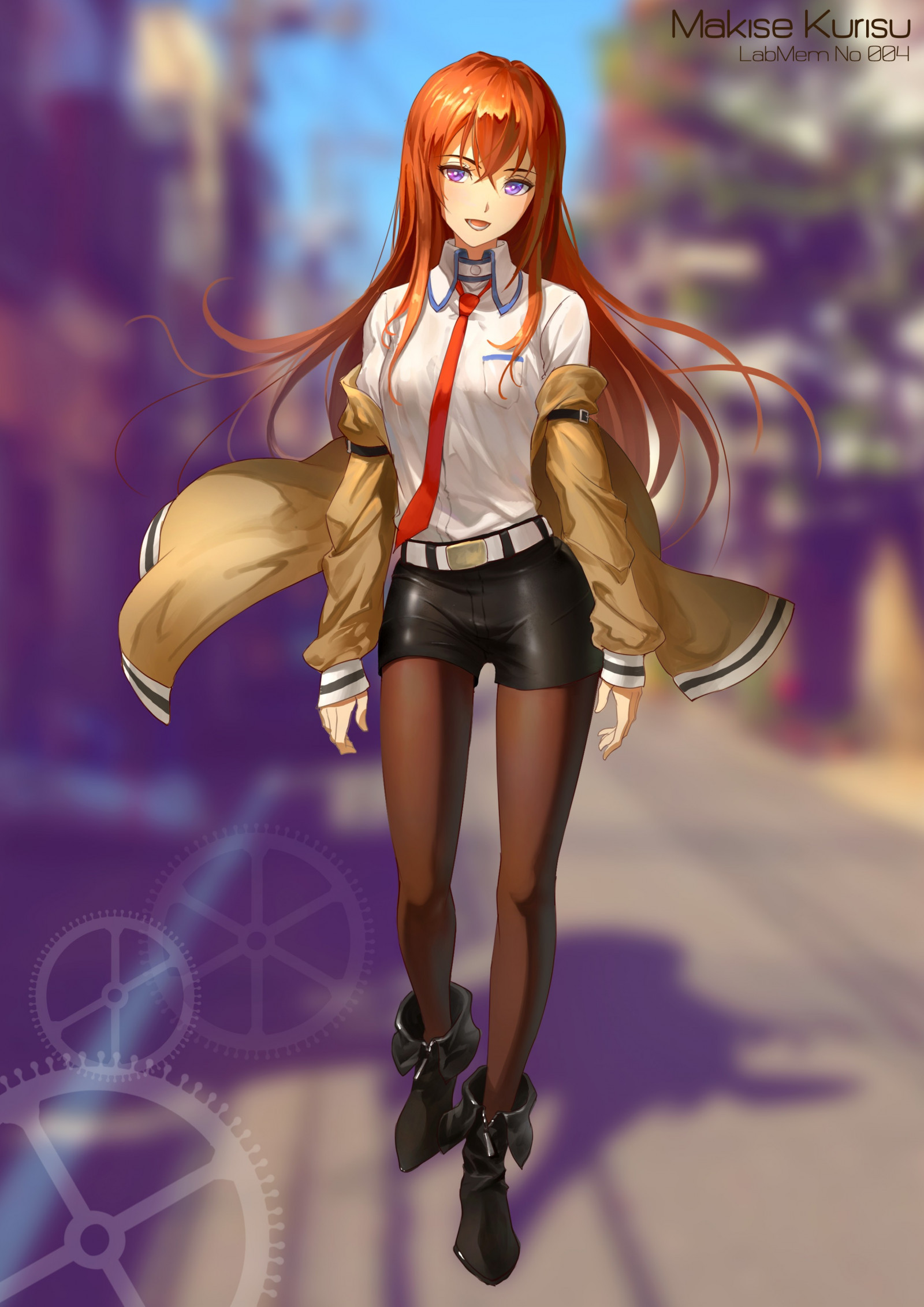ryšavý, dlouhé vlasy, anime, anime dívky, punčochy, Hračka, Makise Kurisu, Steins Gate, fialové oči, figurka, akční figurka
