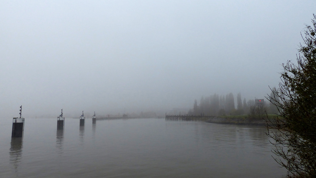 Wallpaper ship, boat, lake, water, reflection, morning, mist, river