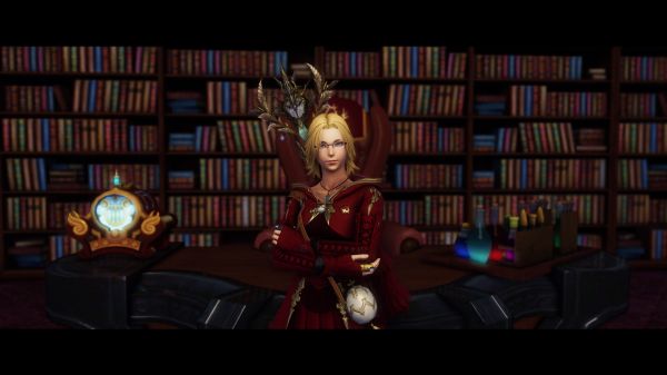 Final Fantasy XIV A Realm Reborn,video game characters,Warrior of Light Final Fantasy,books,bookshelves,potions