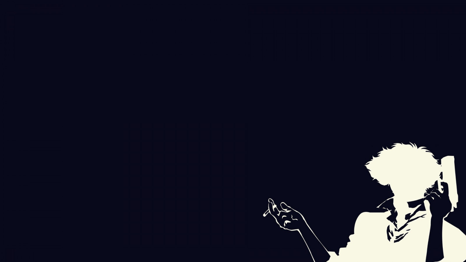 pistole, jednoduché pozadí, anime, kytara, hudební nástroj, silueta, kouření, modrý, Cowboy Bebop, Spike Spiegel, kytarista, trubka, počítač tapeta, Černý a bílý, monochromatické fotografování, font