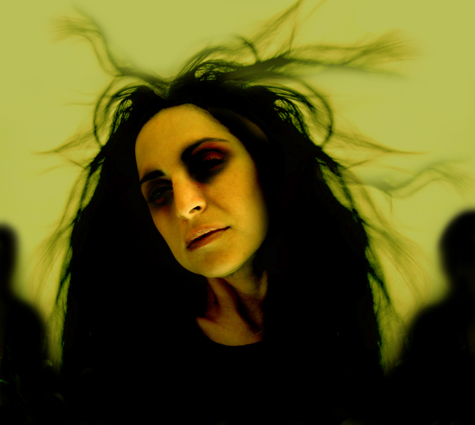 tvář, žlutý, nos, hlava, oko, dívka, černé vlasy, člověk, tma, usměj se, goth subkultury, portrét, ucho