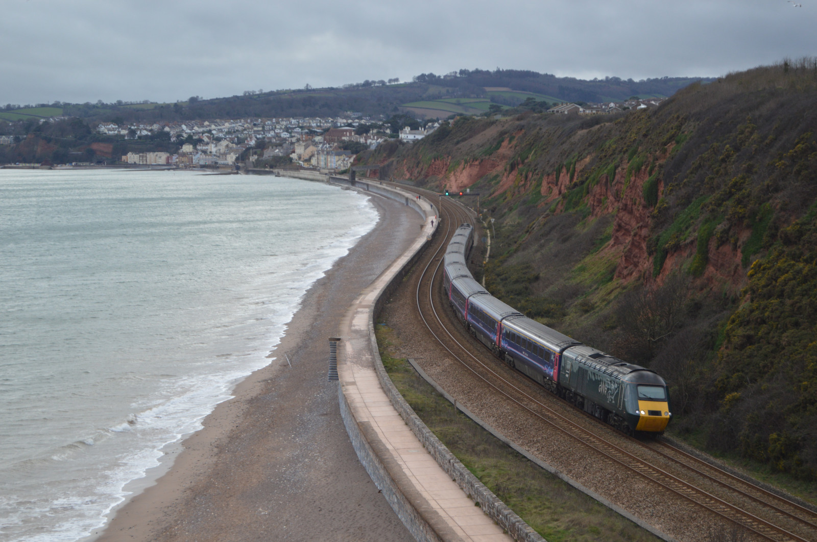 tog, class43, hst, highspeedtrain, uktrains, England, havet, GWR, Great Western Railway, først, Dawlish, hav, strand