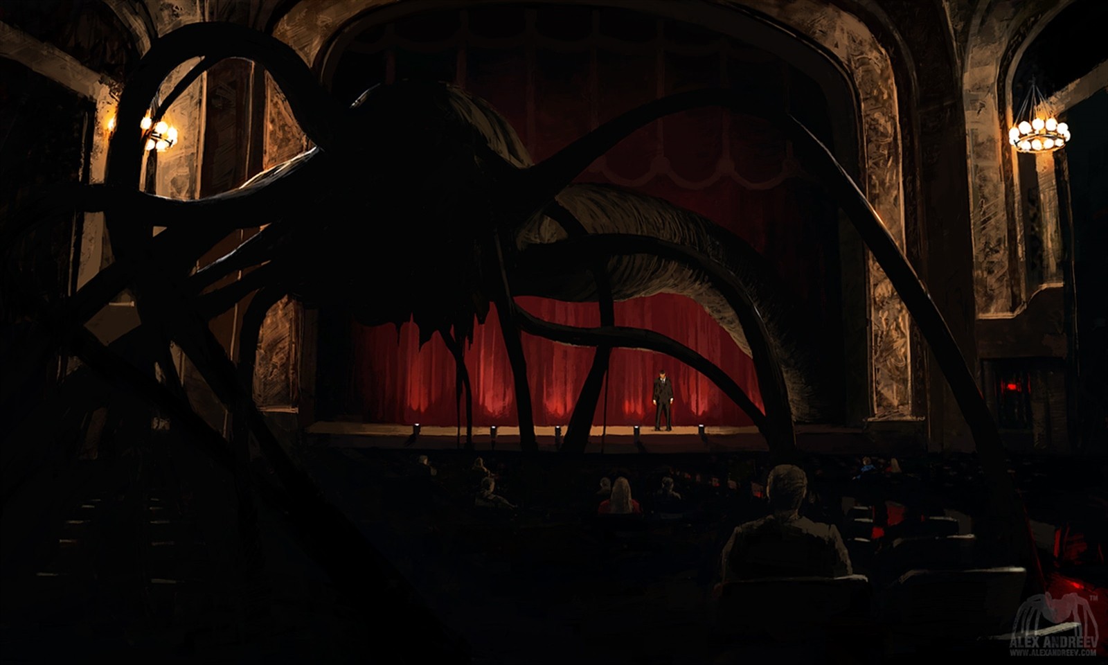 noc, umělecká díla, nadreálný, Koncepce umění, Alexey Andreev, půlnoc, světlo, tma, Snímek obrazovky