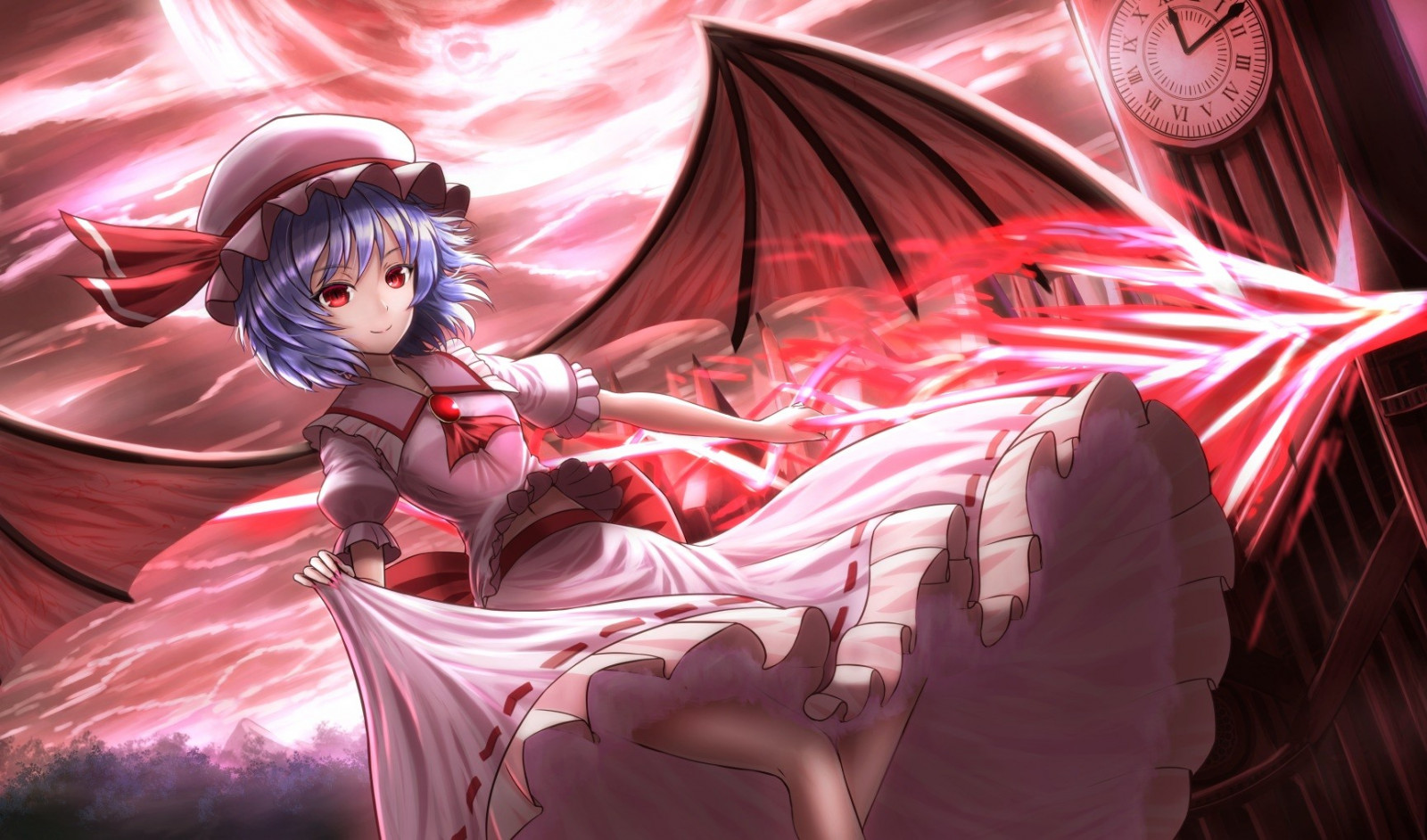 anime, anime dívky, krátké vlasy, křídla, Touhou, komiks, Remilia Scarlet, Snímek obrazovky
