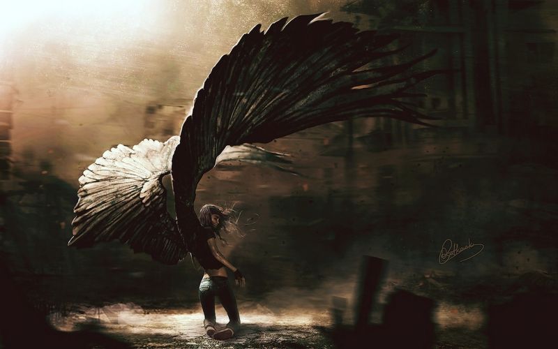 digitální umění, fantasy umění, temný, křídla, anděl, džíny digitální umění, fantasy umění, temný, křídla, anděl, džíny