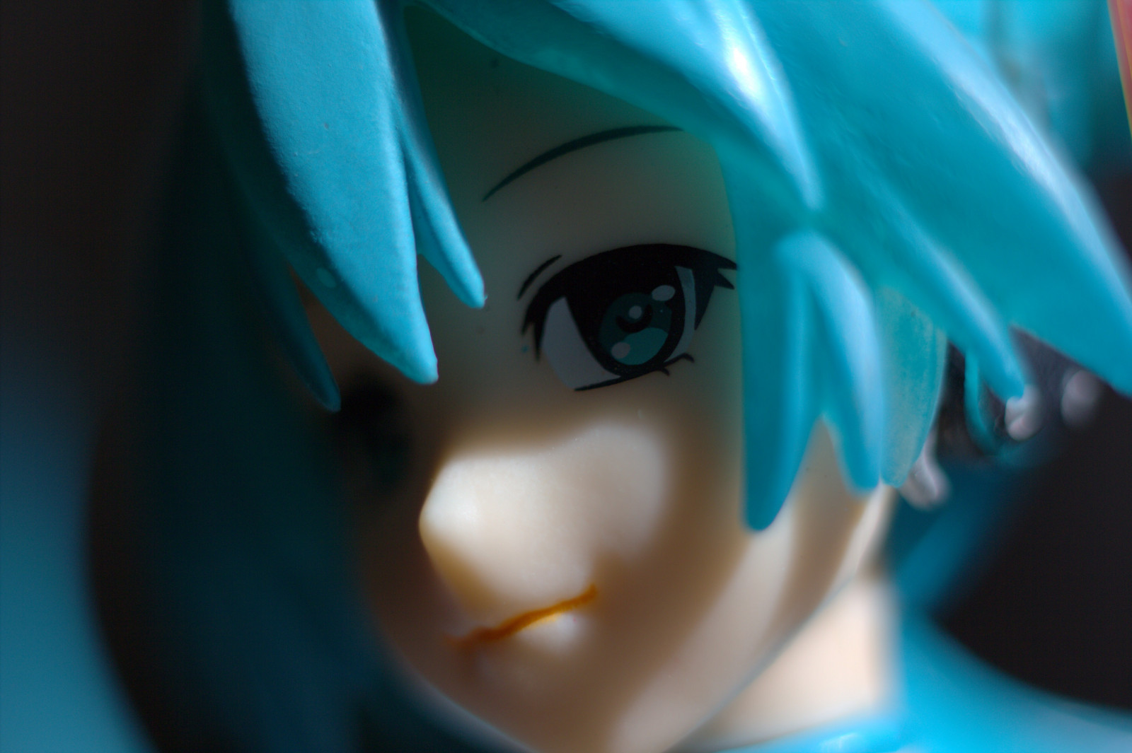 Wallpaper anime, macro, blue, Hatsune Miku, mouth, action figures