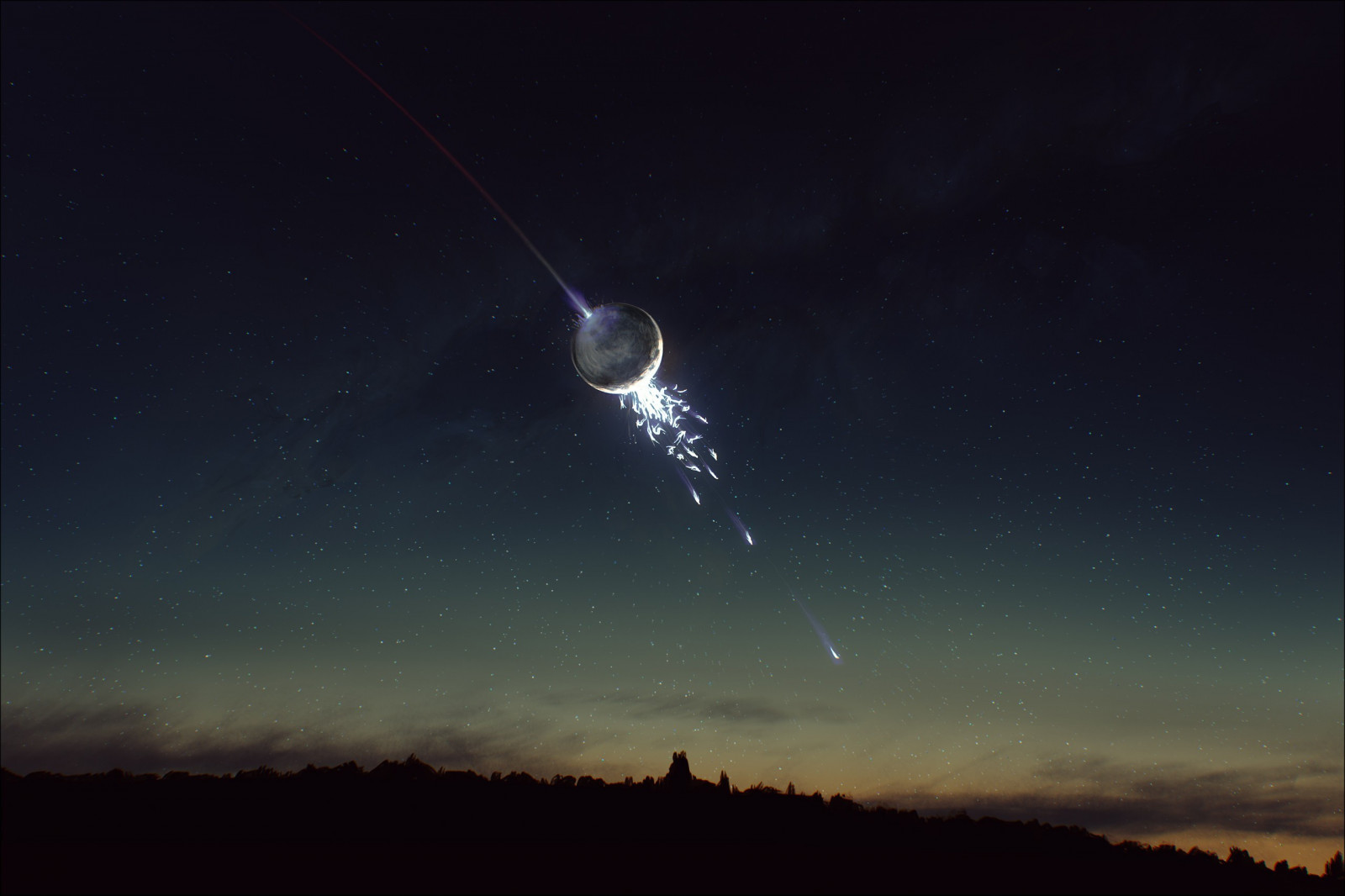 arte digitale, notte, spazio, cielo, stelle, spazio d'arte, Luna, fantascienza, atmosfera, astronomia, stella, atmosfera della terra, spazio, oggetto astronomico