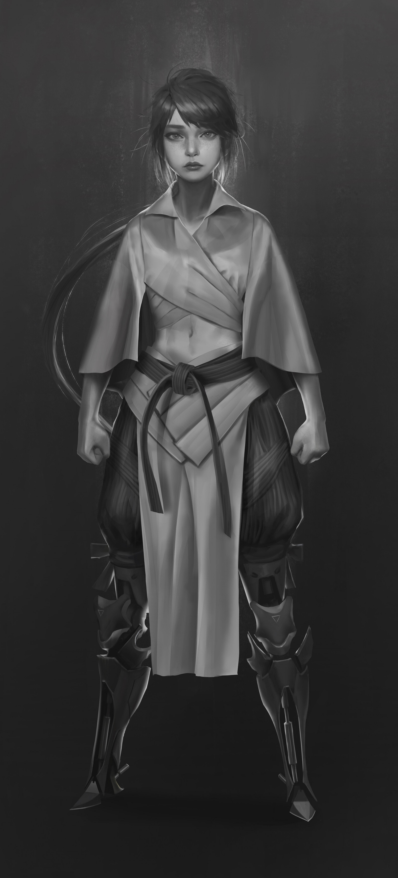 artwork, fantasy girl, monochrome