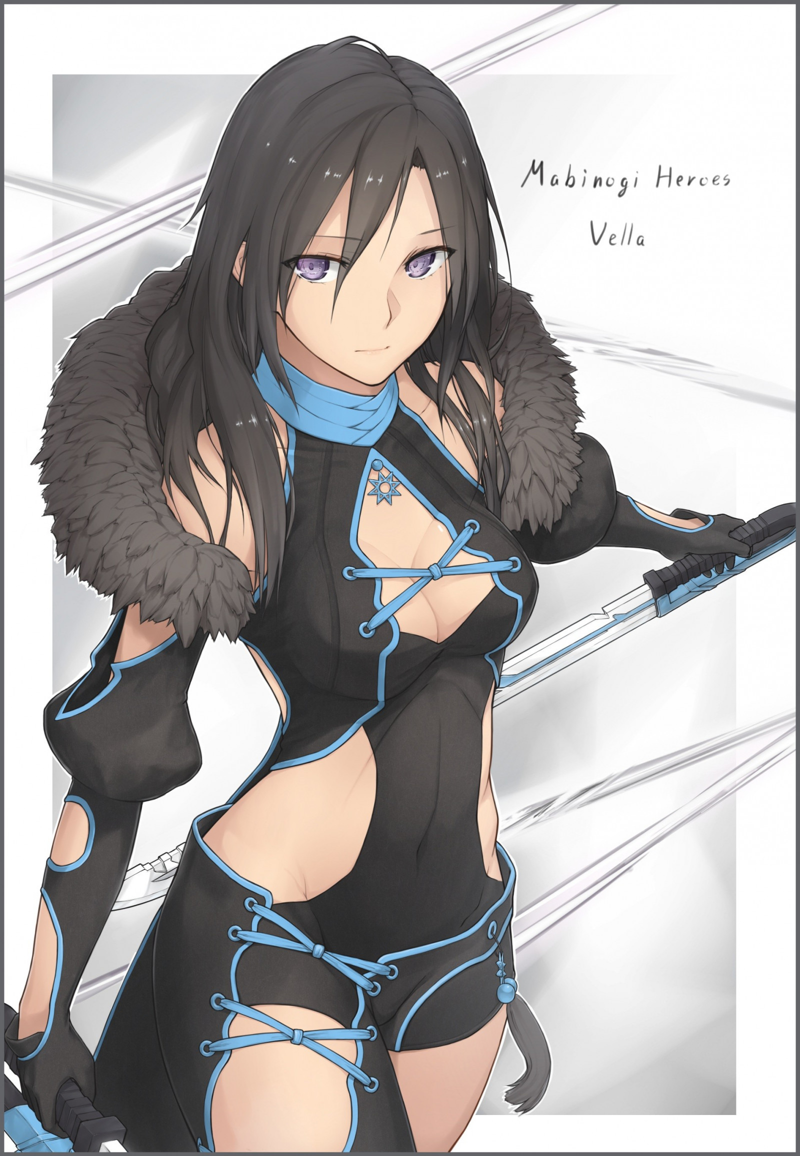 dlouhé vlasy, anime, anime dívky, kreslená pohádka, černé vlasy, výstřih, meč, komiks, Osoba, trikot, oblečení, Mabinogi Heroes, mangaka, spodní prádlo, profese, soubrette