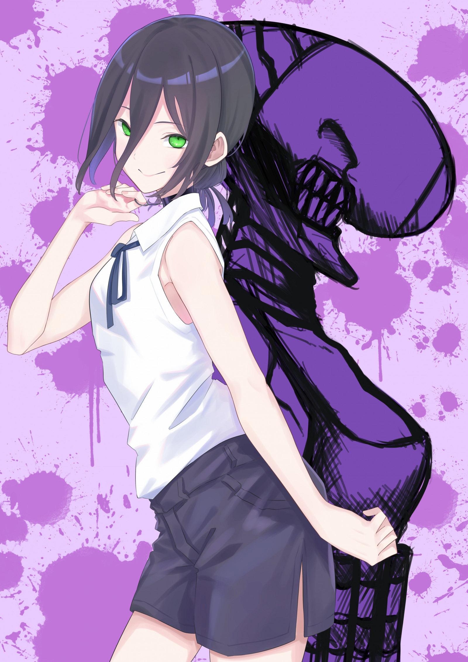 Chainsaw Man, อะนิเมะ, สาวอะนิเมะ, ตาสีเขียว, ยิ้ม