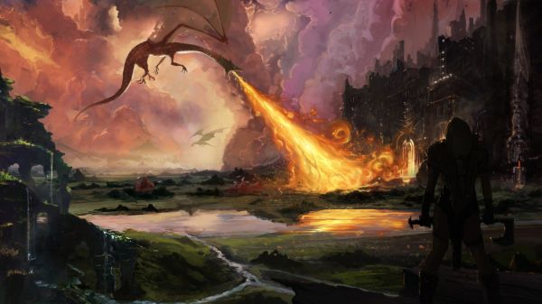 fantasy art,artwork,dragon,screenshot,computer wallpaper,geological phenomenon