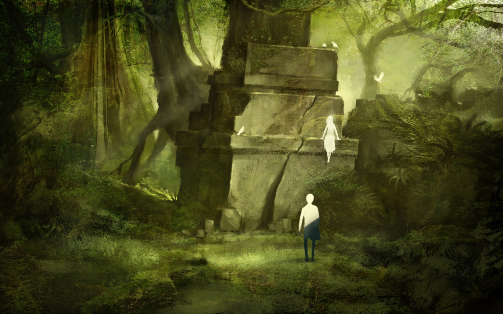 Wallpaper temple, sunlight, forest, fantasy art, nature, jungle