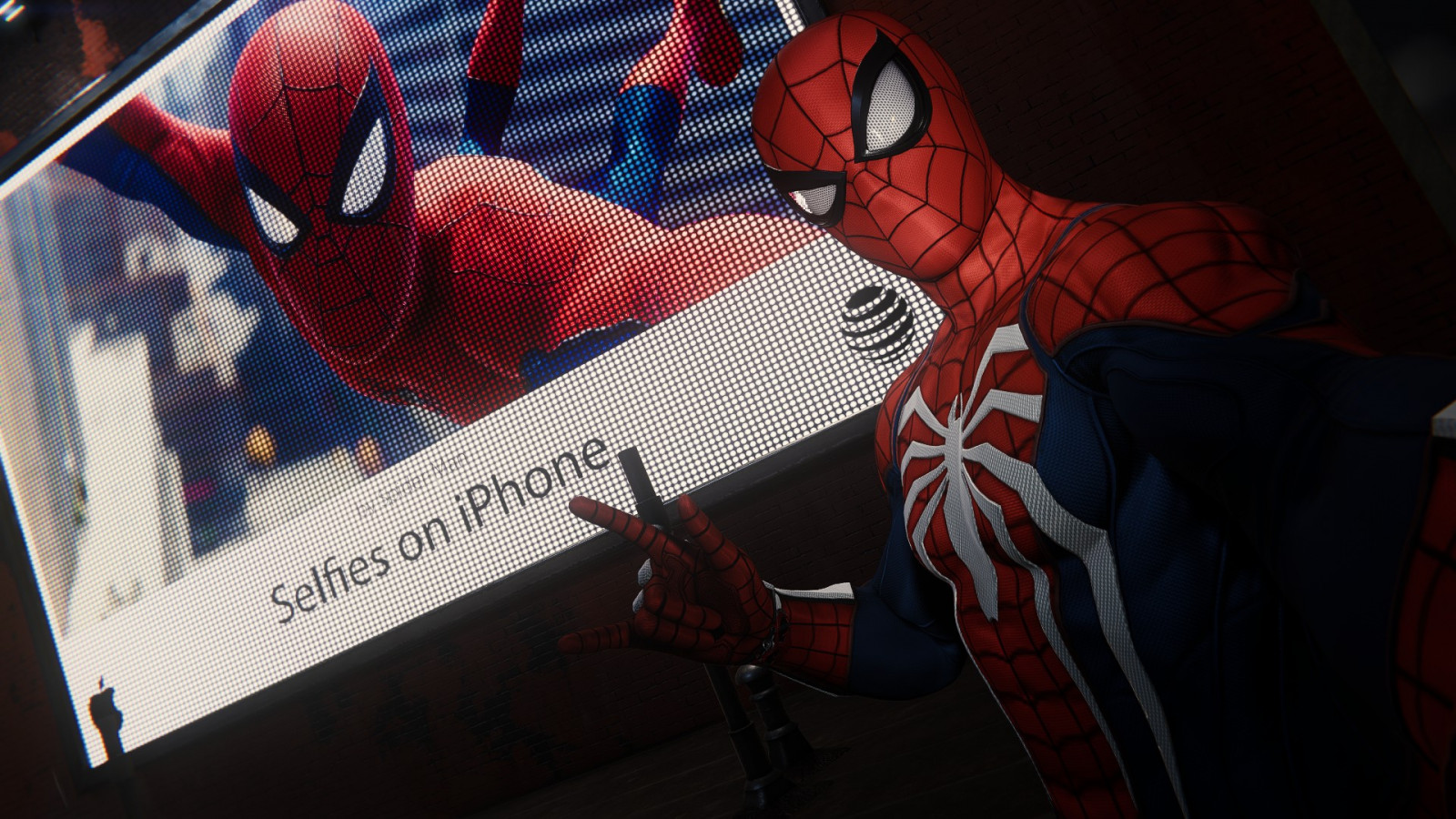 Spider Man, Spider Man 2018, Marvel Super Heroes, Marvel's Spider Man, superhero, insomniac games, video games, screen shot, Marvel Heroes, selfies, advertisements, iPhone, billboards