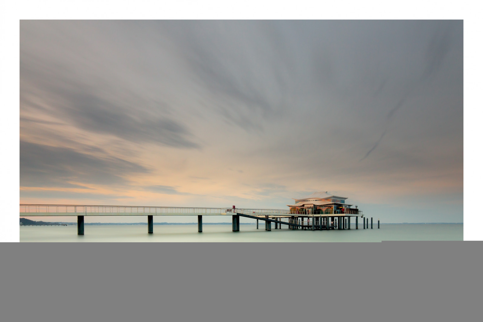 molo, klid, Baltské moře, pobřeží, 10stops, nd, expozice, dlouho, longtimeexposure, nebe, krajina, architektura, Teehaus, Timmendorf, wolkenlos, restaurace, meer, k ste, seebr CKE, deutschland, Německo, Evropa, voda, moře, GND, pláž